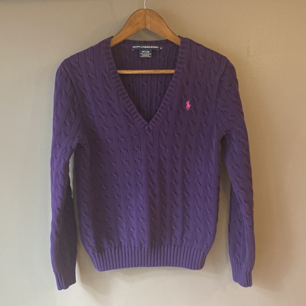 Ralph Lauren Sport V-Neck Cable Knit Sweater Size XL